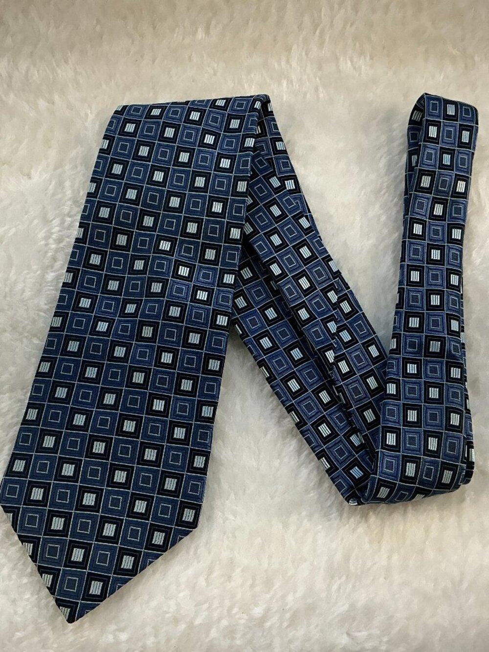 Balentiano Luxury Group Navy Geometric Tie Made in Italy